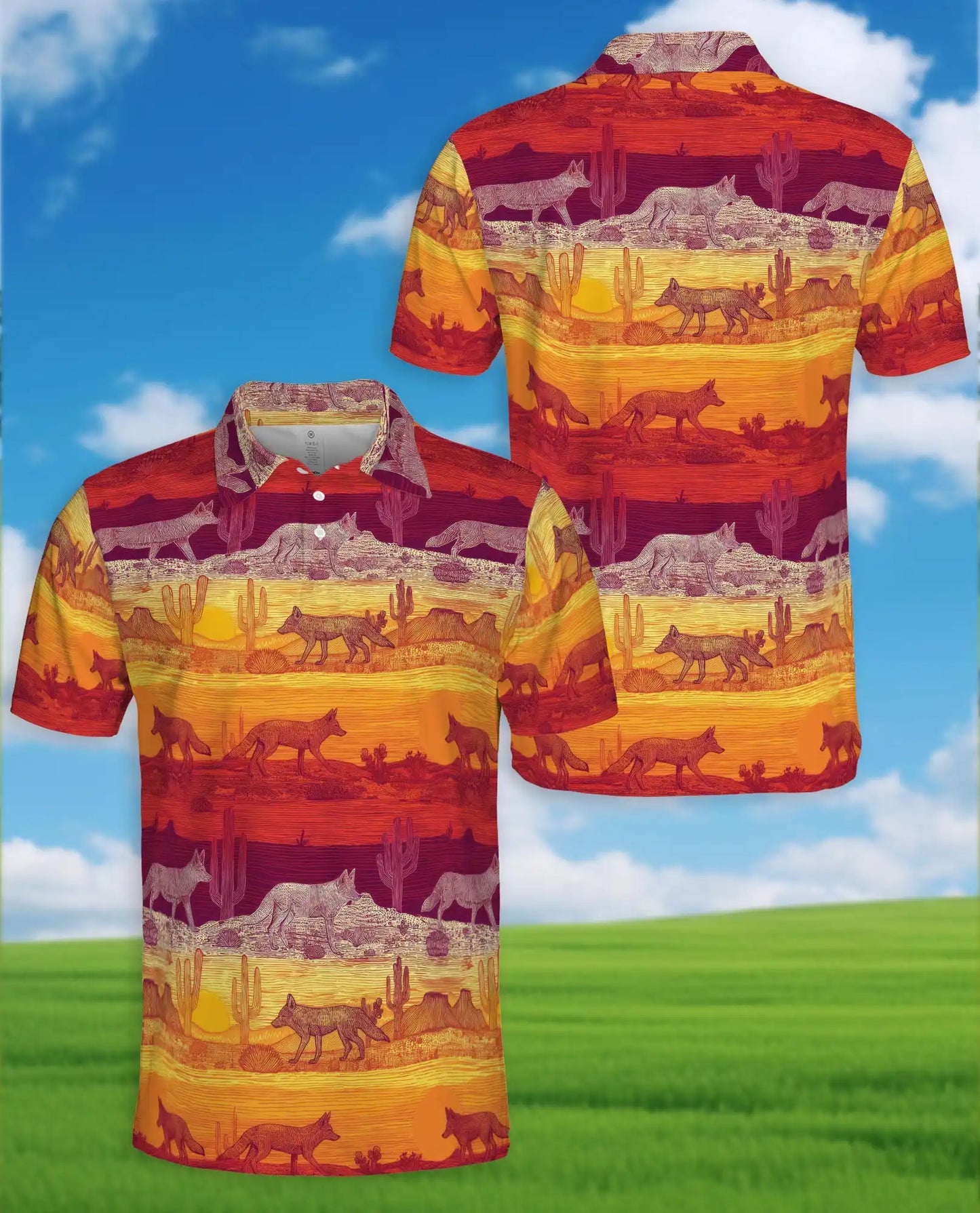Desert Coyote Polo Shirt for Men – Western Sunset Style | Netecom