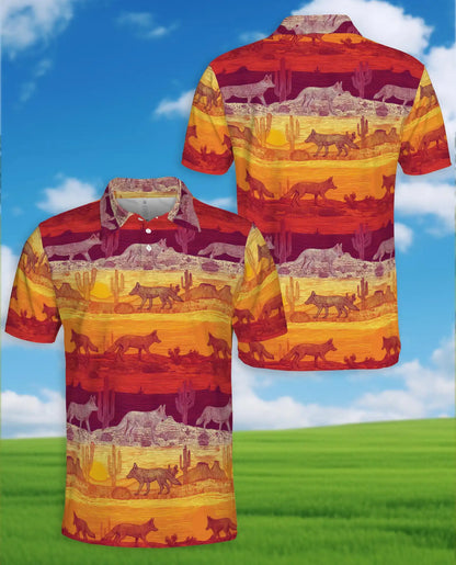 Desert Coyote Polo Shirt for Men – Western Sunset Style | Netecom