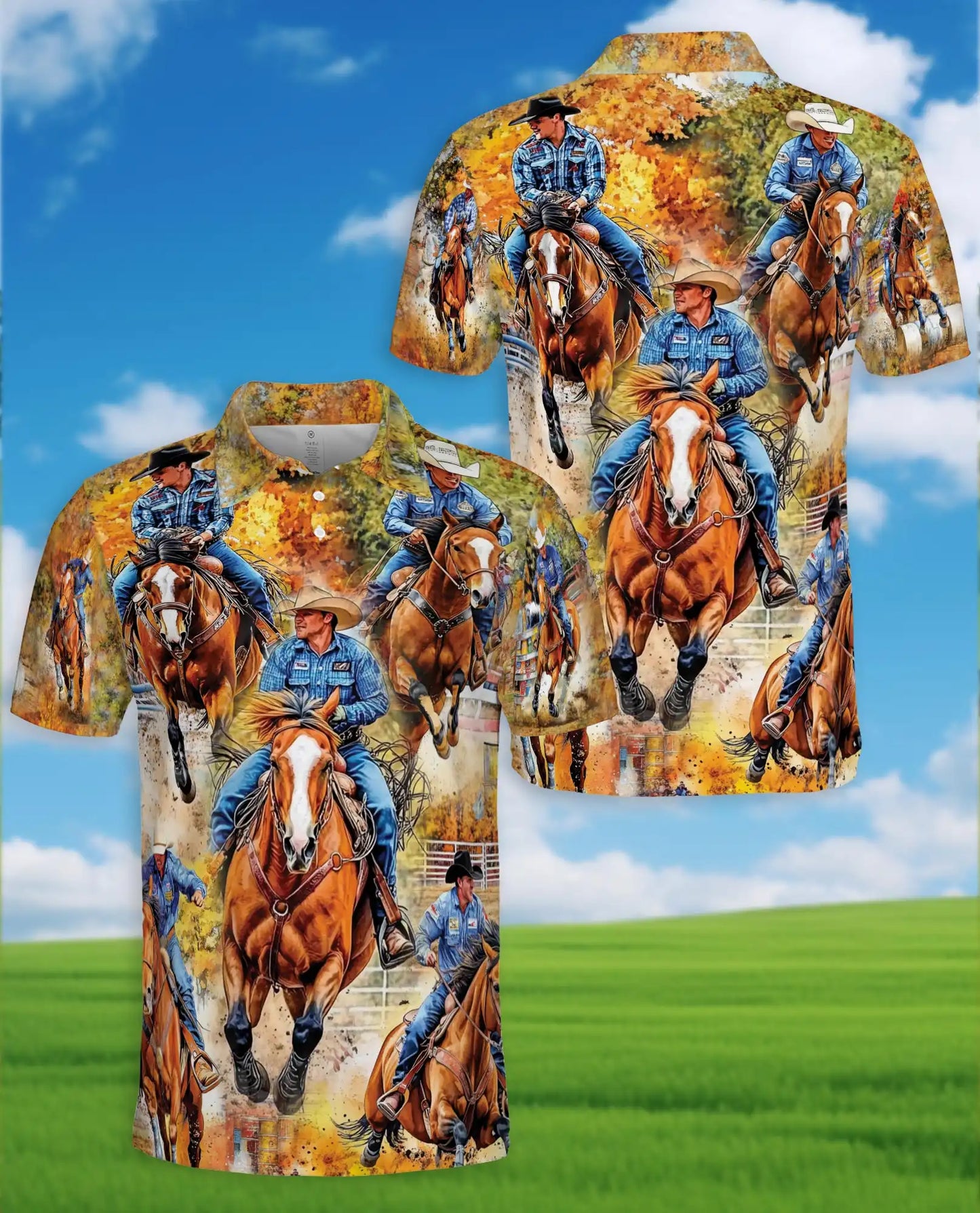 Cowboy Horse Polo Shirt – Western Rodeo Print | Netecom