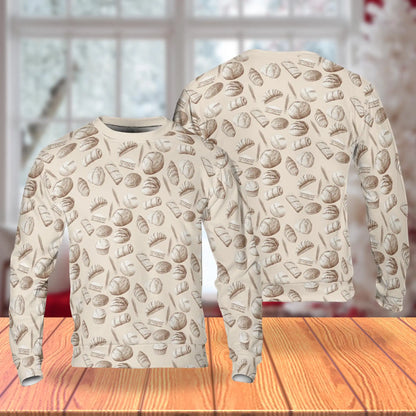 Vintage Drawn Bakery Sweatshirt, 3D All Over Print Retro Baking Crewneck Pullover for Men Women, Bakery Lover Gift - Netecom
