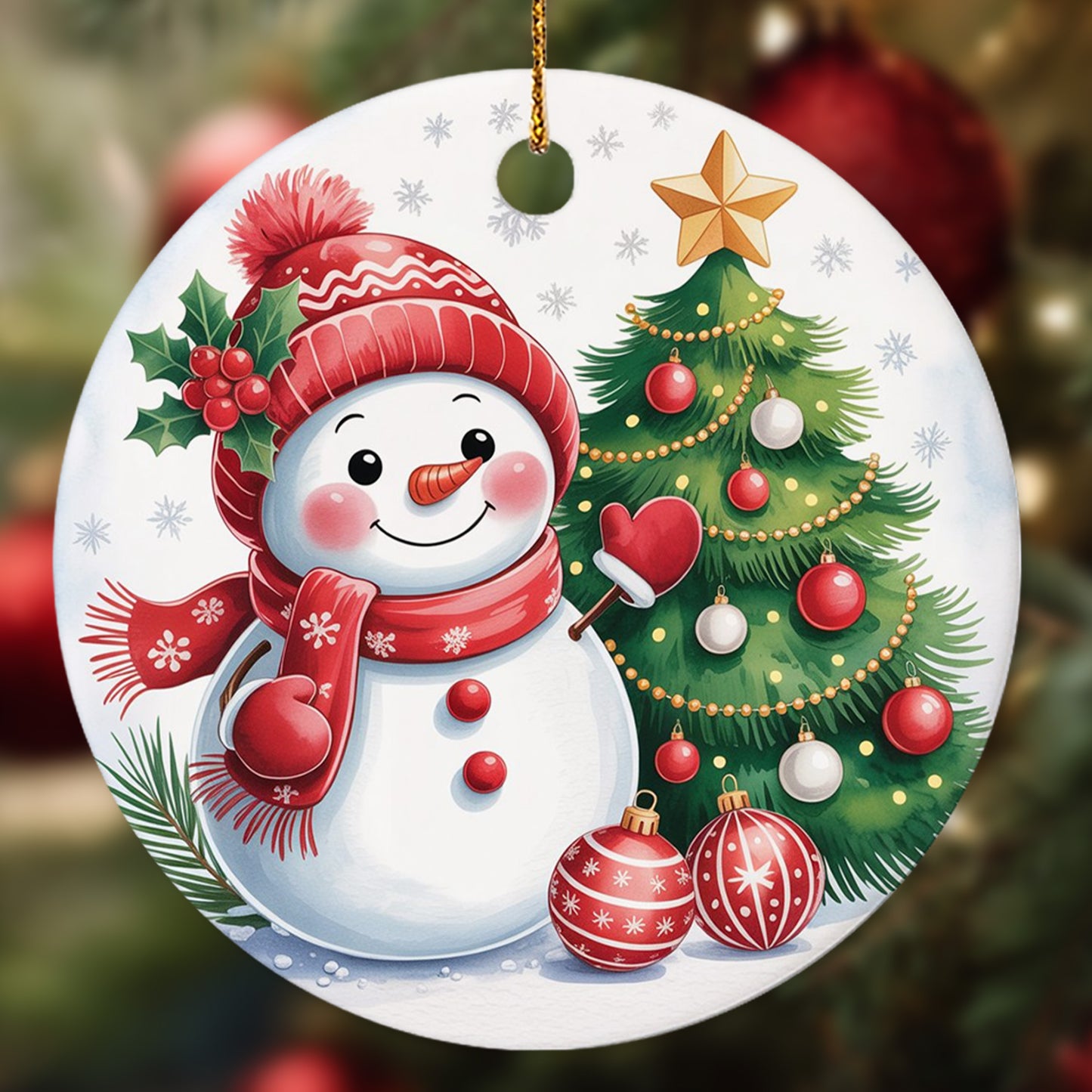 Netecom Smiling Snowman Christmas Tree Ornament, Cute Winter Snowy Snowman Ceramic Ornament for Christmas Tree Hanging Decorations Gift, Gifts for Family and Friend, Holiday Party Present