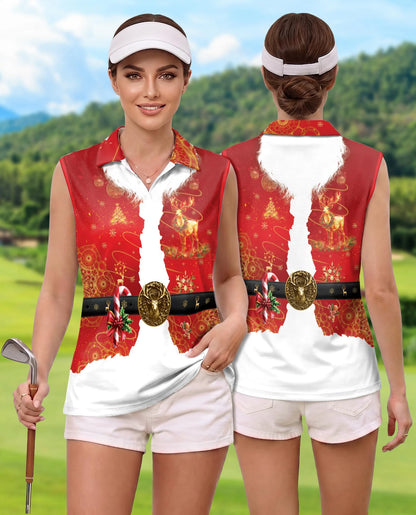 Santa Claus Christmas Costume Sleeveless Polo Shirt for Women | Netecom