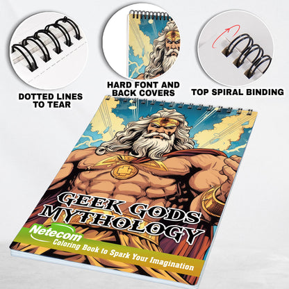 Geek Gods Mythology Spiral Bound Coloring Book, Immerse Yourself in 30 Intriguing Mythological Coloring Pages, Unveiling Geek Gods from Diverse Worlds