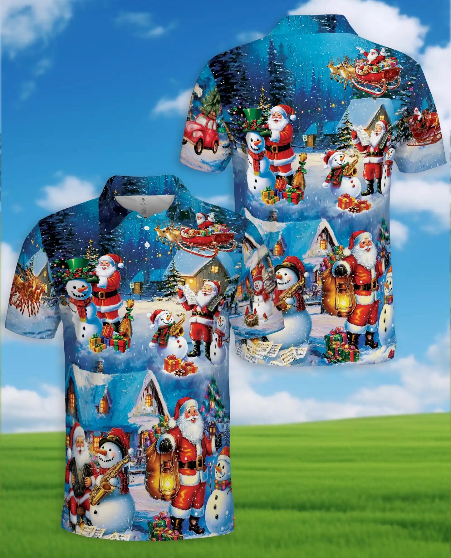 Vintage Santa Christmas Polo Shirt - Winter Holiday Village Style | Netecom