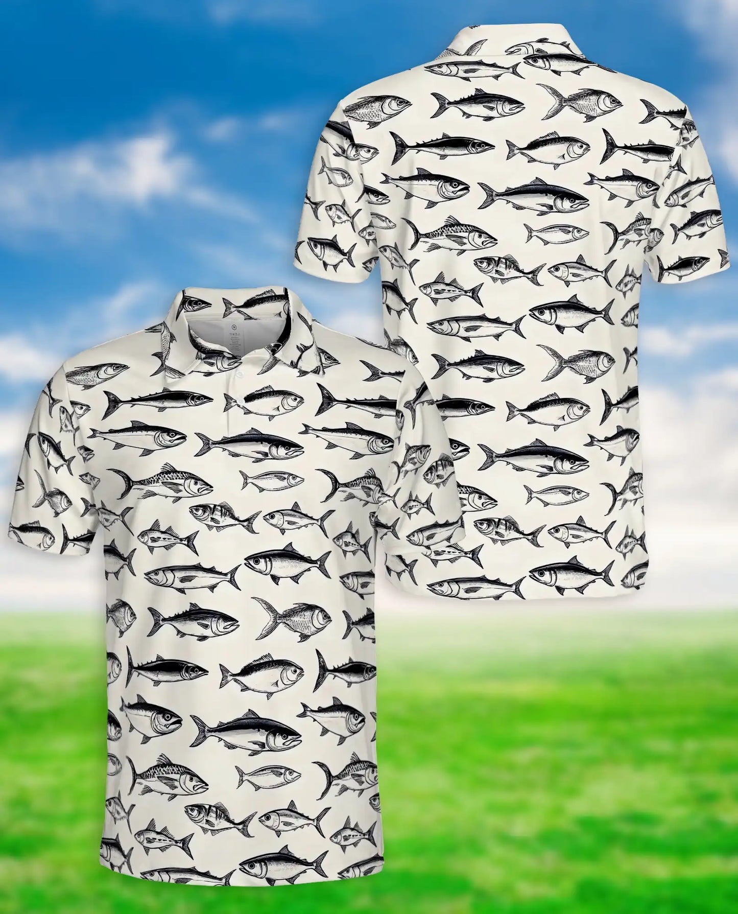 Saltwater Fish Polo Shirt for Men-Coastal Fish Pattern Angler | Netecom
