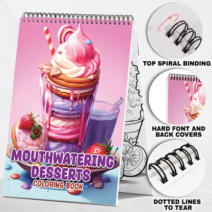 Mouthwatering Desserts Spiral Bound Coloring Book, Celebrate the Art of Baking with 30 Captivating Coloring Pages, Offering an Artistic and Flavorful Experience