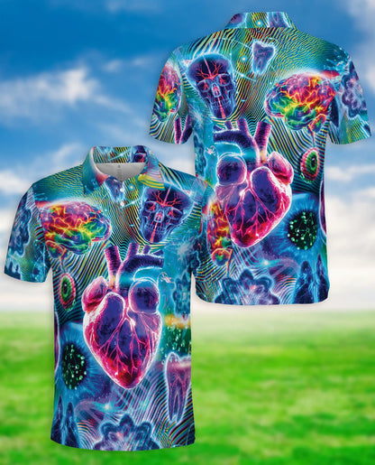 Medical  Polo Shirt – Neon Brain Heart Skull Design | Netecom