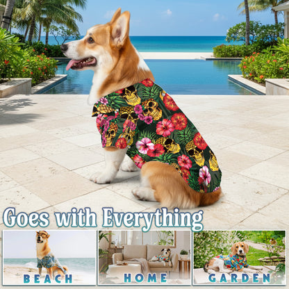 Netecom Matching Pineapple Skull Hibiscus Hawaiian Shirt for Dog and Owner, Funny Aloha Summer Shirt, Skull Print Button Down Outfit for Pet and Human, Beach Vacation Casual Wear
