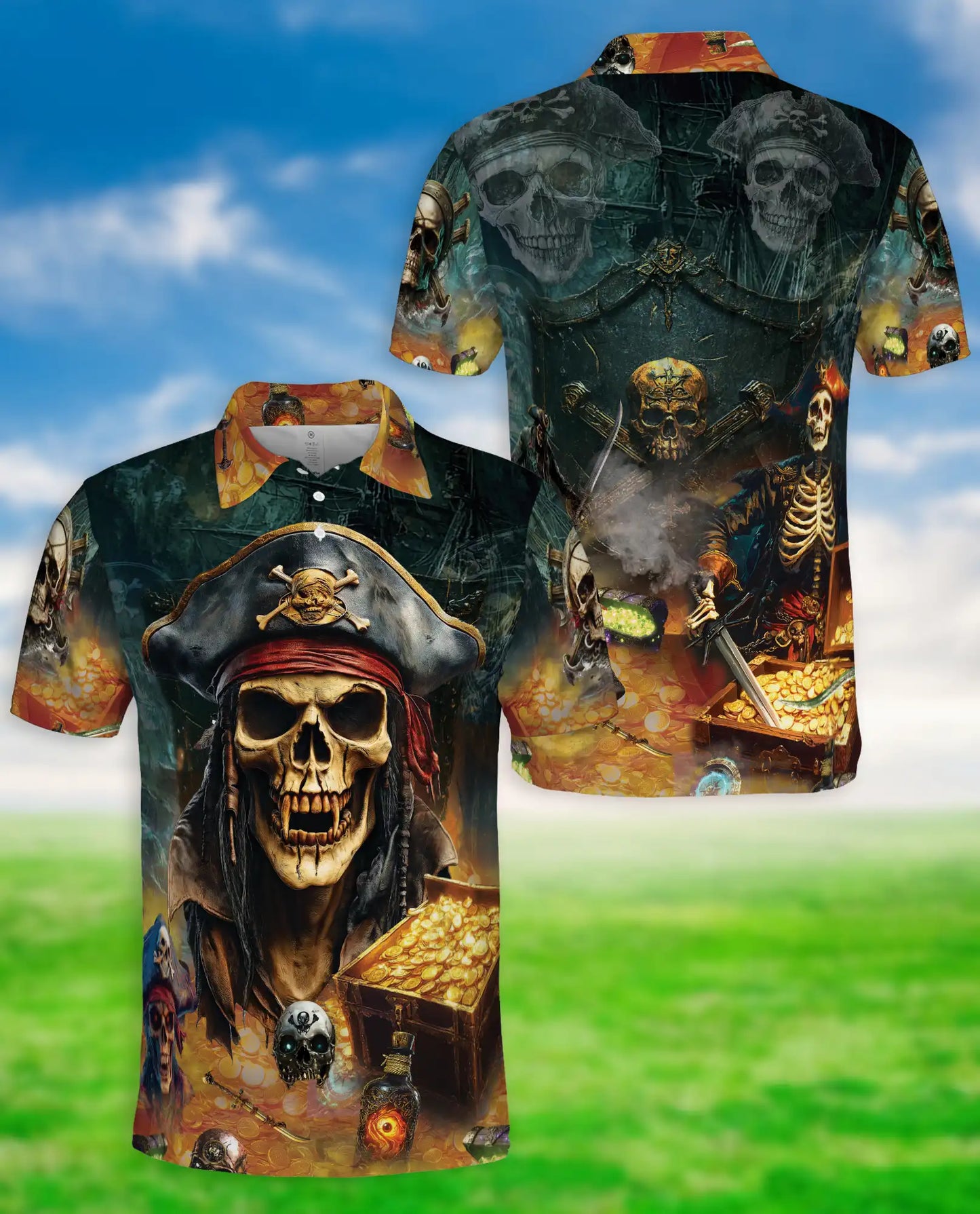 Pirate Skull Polo Shirt – Treasure Hunter Print | Netecom