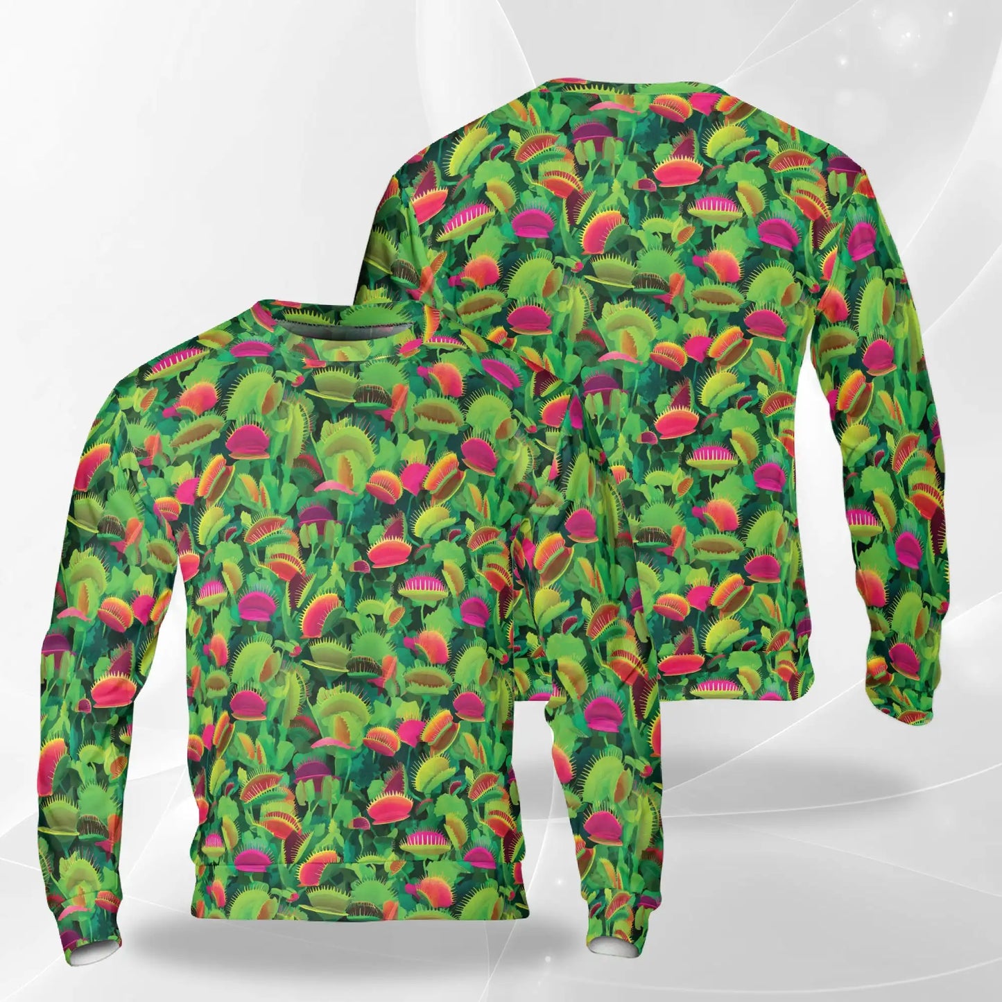 Venus Flytrap Tropical Pattern Sweatshirt, 3D All Over Print Carnivorous Plant Crewneck Pullover for Men Women, Plant Lover Gift - Netecom