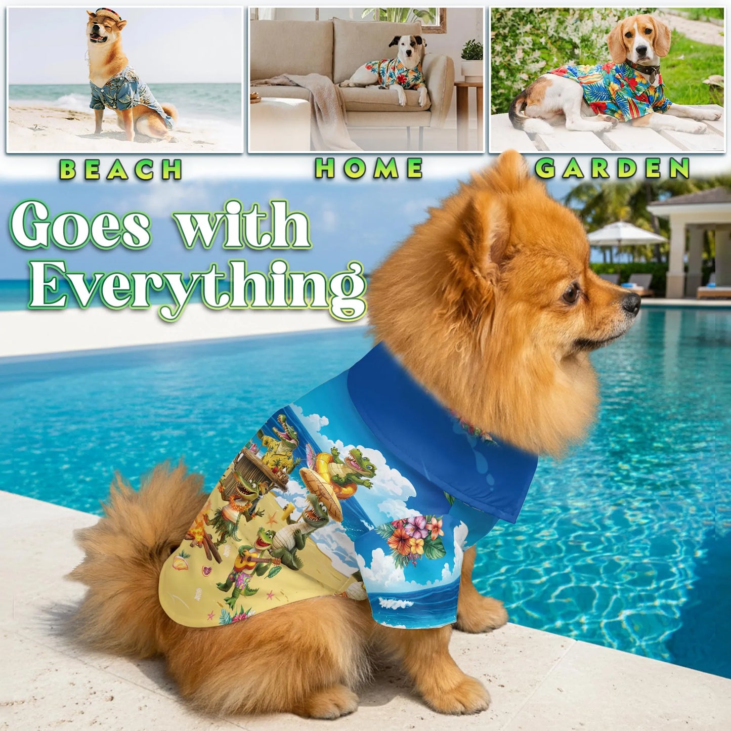 Funny Crocodile Alligator Beach Party Hawaii Dog and Owner Matching Shirts