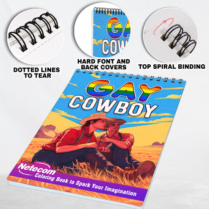 Gay Cowboy Spiral Bound Coloring Book, Immerse Yourself in 30 Whimsical Coloring Pages, Reflecting the Passion and Connection of Gay Cowboys in the Wild West