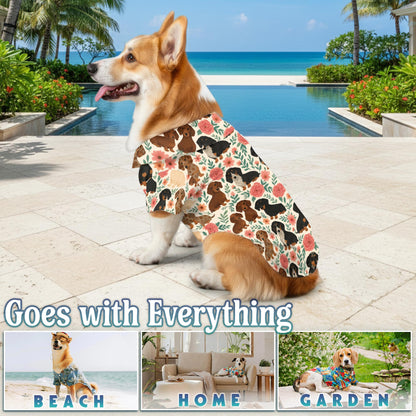 Netecom Matching Floral Dachshund Aloha Hawaiian Shirt for Dog and Owner, Aloha Summer Shirt, Dog Breed Floral Print Outfit for Pet and Human, Beach Vacation Casual Wear