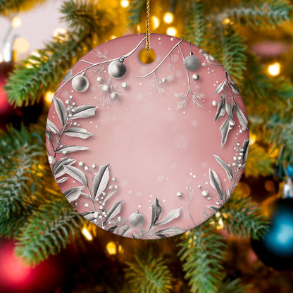 Netecom Elegant Pink Ornament, Ceramic Silver Holly Berries Keepsake Ornament for Xmas Tree Decorations, Gifts for Holiday, Party, Home Decor
