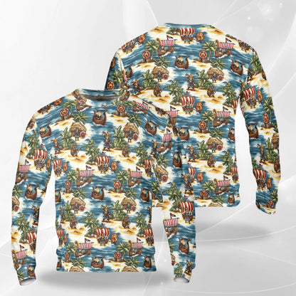 Viking Tropical Sweatshirt, 3D All Over Print Norse Warrior Beach Crewneck Pullover for Men Women, Viking Lover Gift - Netecom