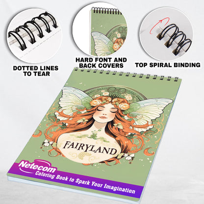 Fairyland Spiral Bound Coloring Book, Delight in 30 Shimmering Coloring Pages, Featuring Fairies with Glittering Wings and Delicate Fairy Dust