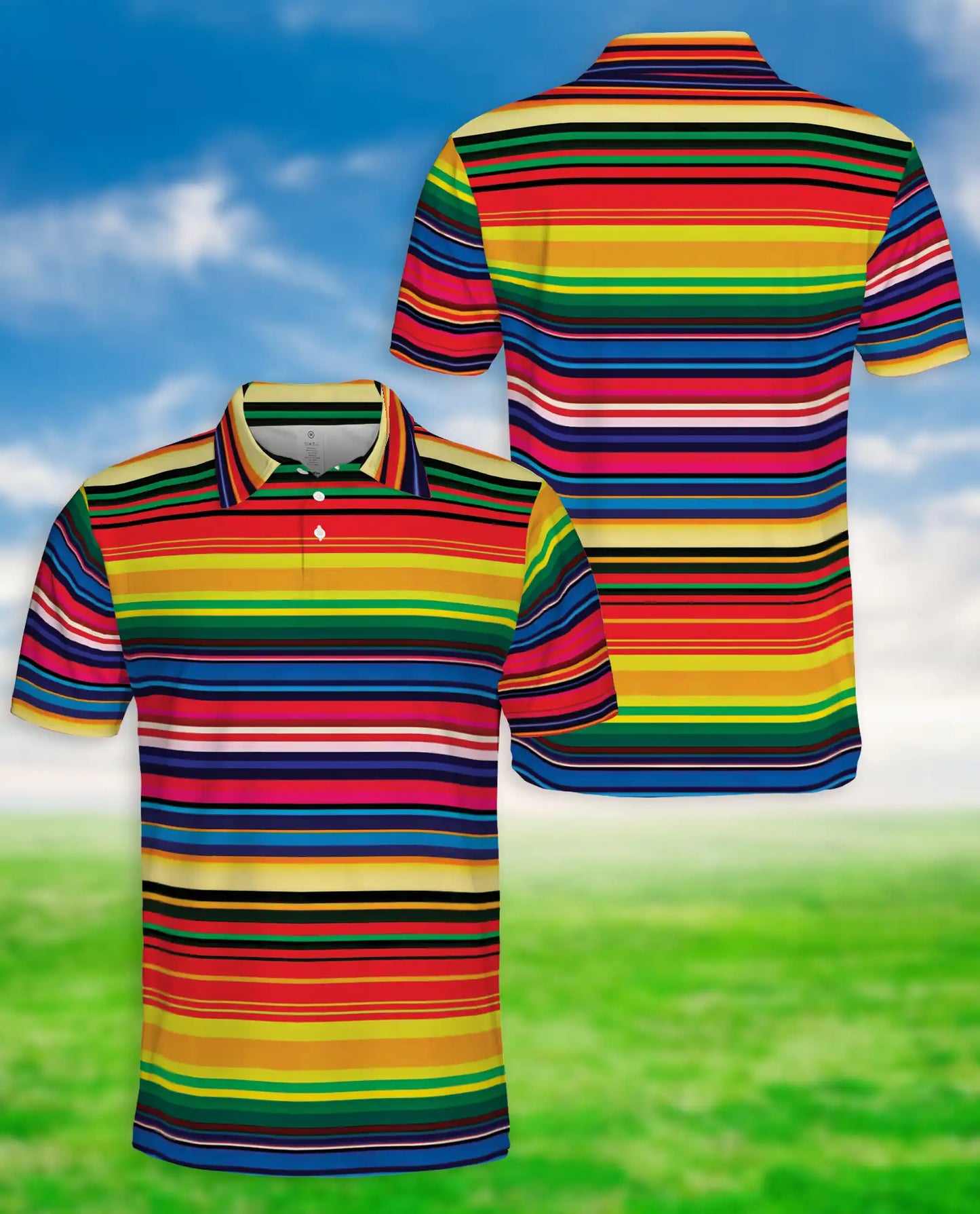 Colorful Striped 3D Polo Shirt for Men – Rainbow Retro Pattern Style | Netecom