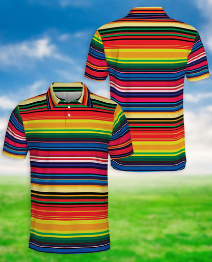 Colorful Striped 3D Polo Shirt for Men – Rainbow Retro Pattern Style | Netecom