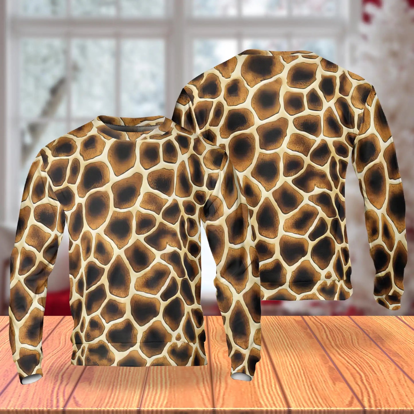 Giraffe Texture Sweatshirt, 3D All Over Print Wild Animal Pattern Crewneck Pullover for Men Women, Giraffe Lover Gift - Netecom