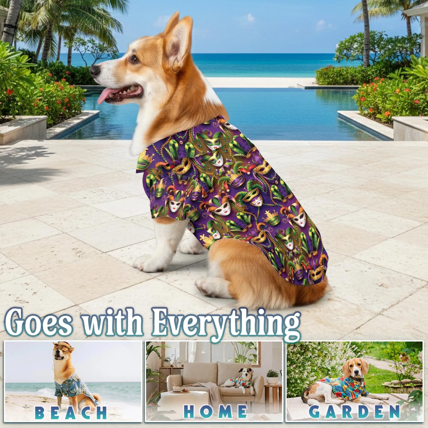 Happy Mardi Gras Hawaiian Shirts – Matching Dog and Owner Fun Tropical Beach Outfit