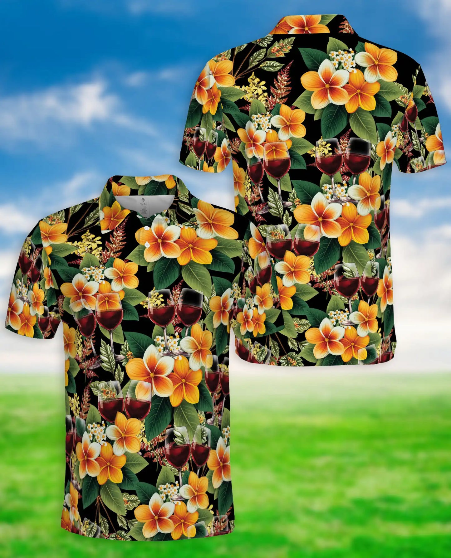 Tropical Wine Floral 3D Polo Shirt for Men – Elegant Hawaiian Party Style | Netecom