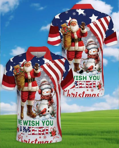 Patriotic Santa Polo Shirt - American Christmas Style | Netecom