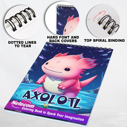 Axolotl Spiral Bound Coloring Book, Discover 30 Serene Coloring Pages, Inviting You to Color Axolotls Engaging in Joyful and Mischievous Activities