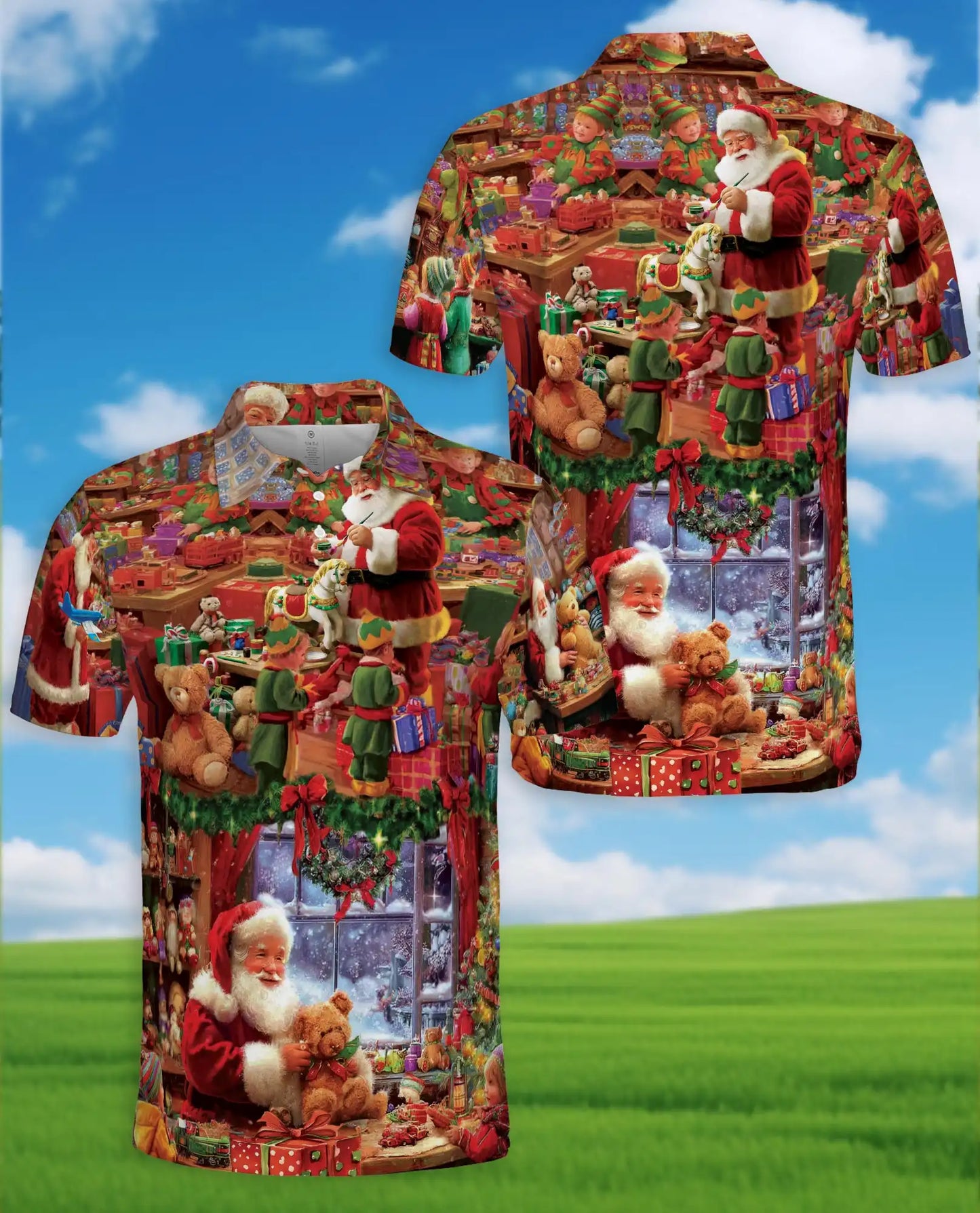 Santa Workshop Polo Shirt – Cozy Christmas Toy Print | Netecom