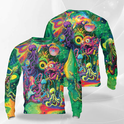 Hippie Octopus Guitar Sweatshirt, 3D All Over Print Psychedelic Ocean Crewneck Pullover for Men Women, Music and Ocean Lover Gift - Netecom