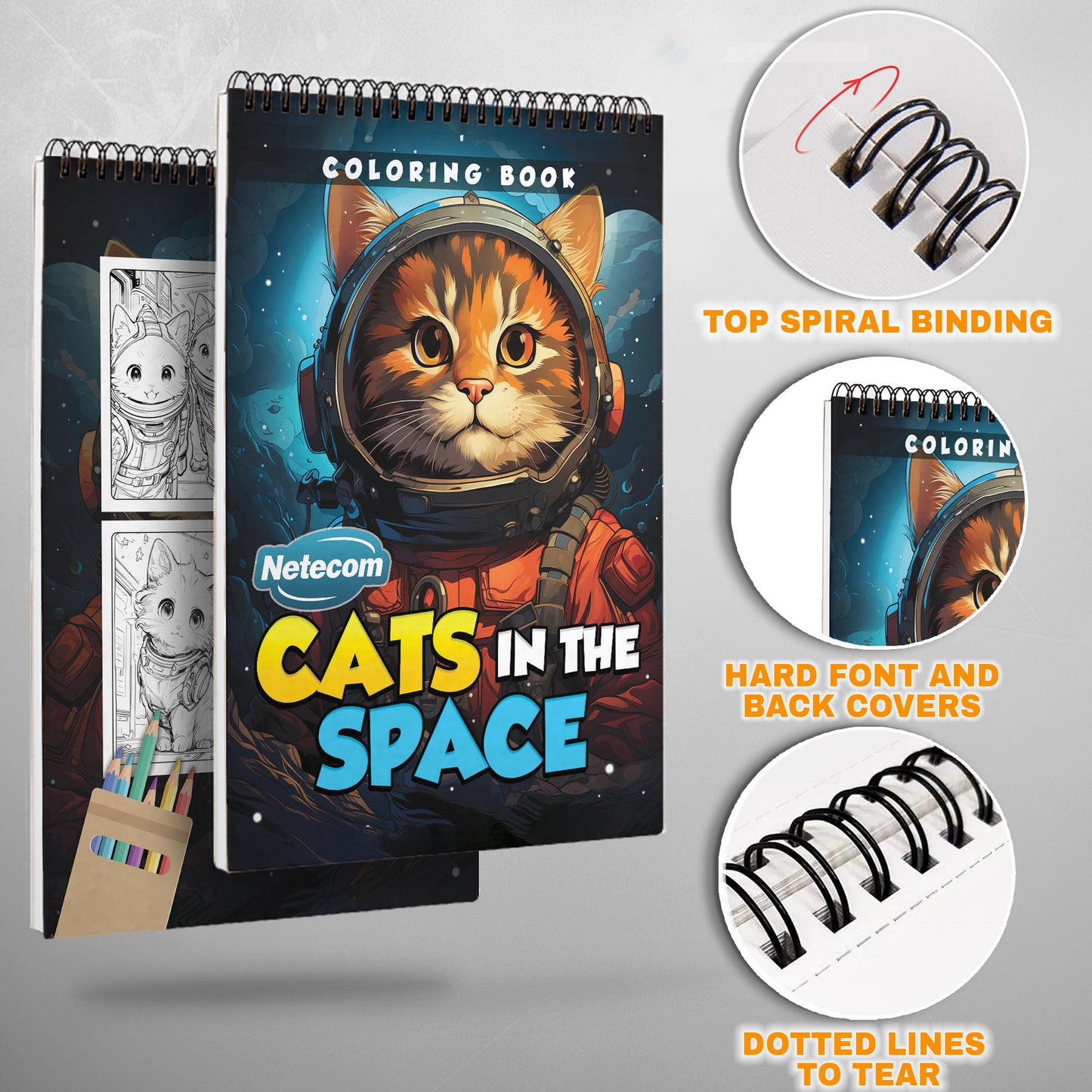 Cats In The Space Spiral Bound Coloring Book, Whimsical Cats in Outer Space Adventures, Ideal for Cat Lovers and Fans of Cosmic Fun