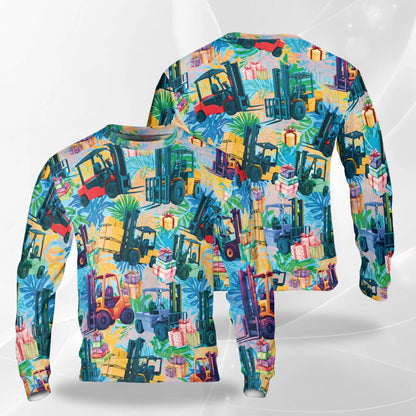 Forklift Truck Sweatshirt, 3D All Over Print Industrial Vehicle Crewneck Pullover for Men Women, Forklift Operator Gift - Netecom