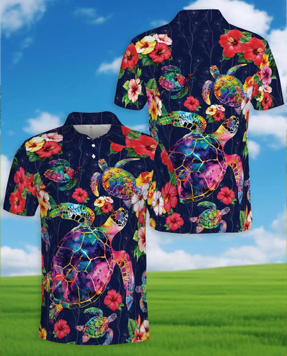 Colorful Sea Turtle Tropical Polo Shirt for Men – Ocean Reef Print | Netecom