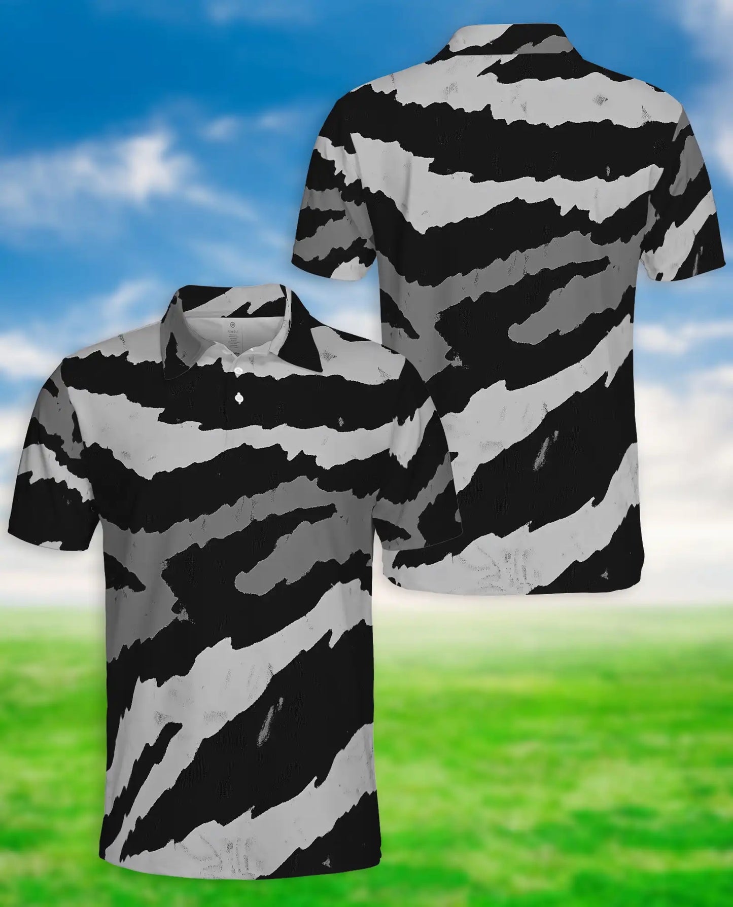 Black White Abstract 3D Polo Shirt for Men – Modern Brushstroke Style | Netecom