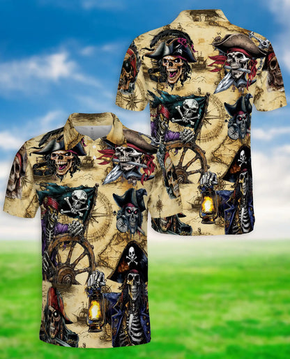 Vintage Pirate Skeleton Polo Shirt-Skull Captain Treasure Map Design | Netecom