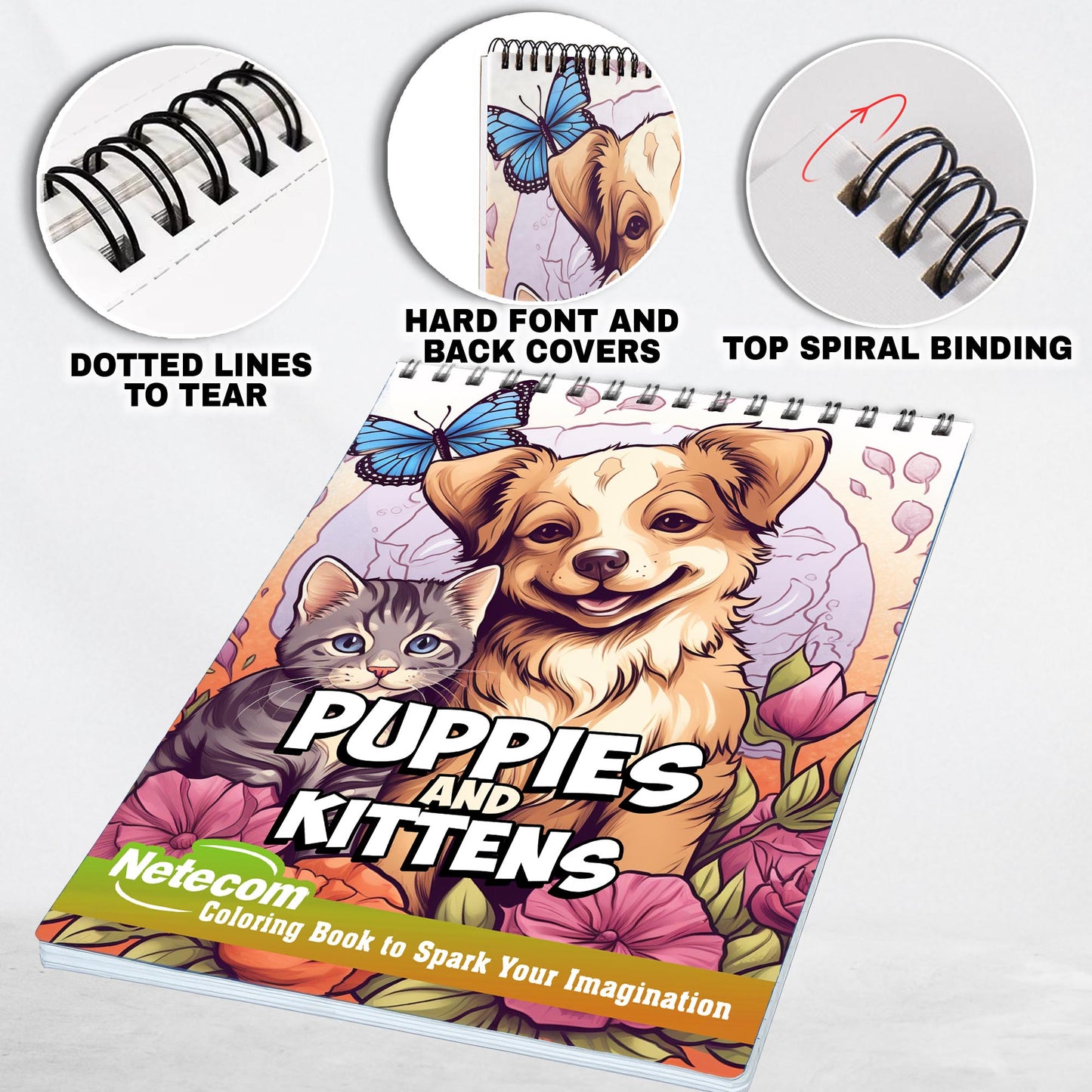 Puppies and Kittens Spiral Bound Coloring Book, Unleash Your Creativity with 30 Coloring Pages, Inviting You to Add Color and Life to Playful Puppies and Kittens