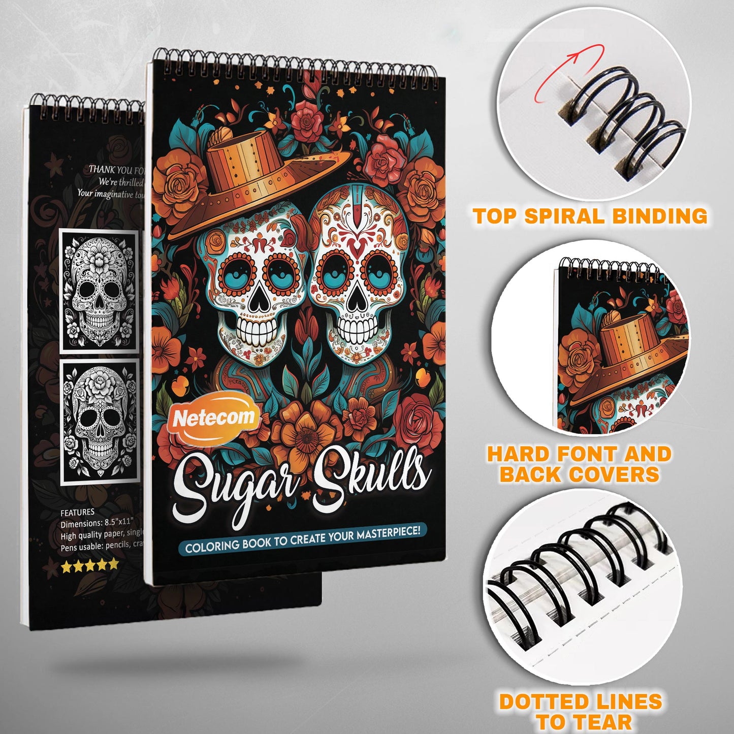 Sugar Skulls Spiral Bound Coloring Book, Vibrant Sugar Skulls for a Cultural and Artistic Journey, Great for Fans of Day of the Dead and Folk Art