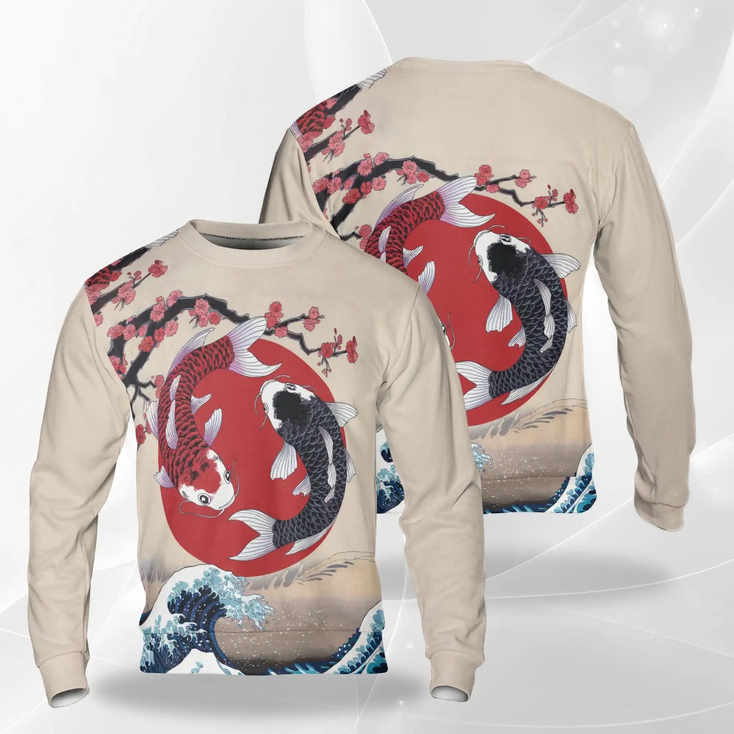 Yin Yang Koi Fish Sweatshirt, 3D All Over Print Japanese Zen Art Crewneck Pullover for Men Women, Koi Fish Lover Gift - Netecom