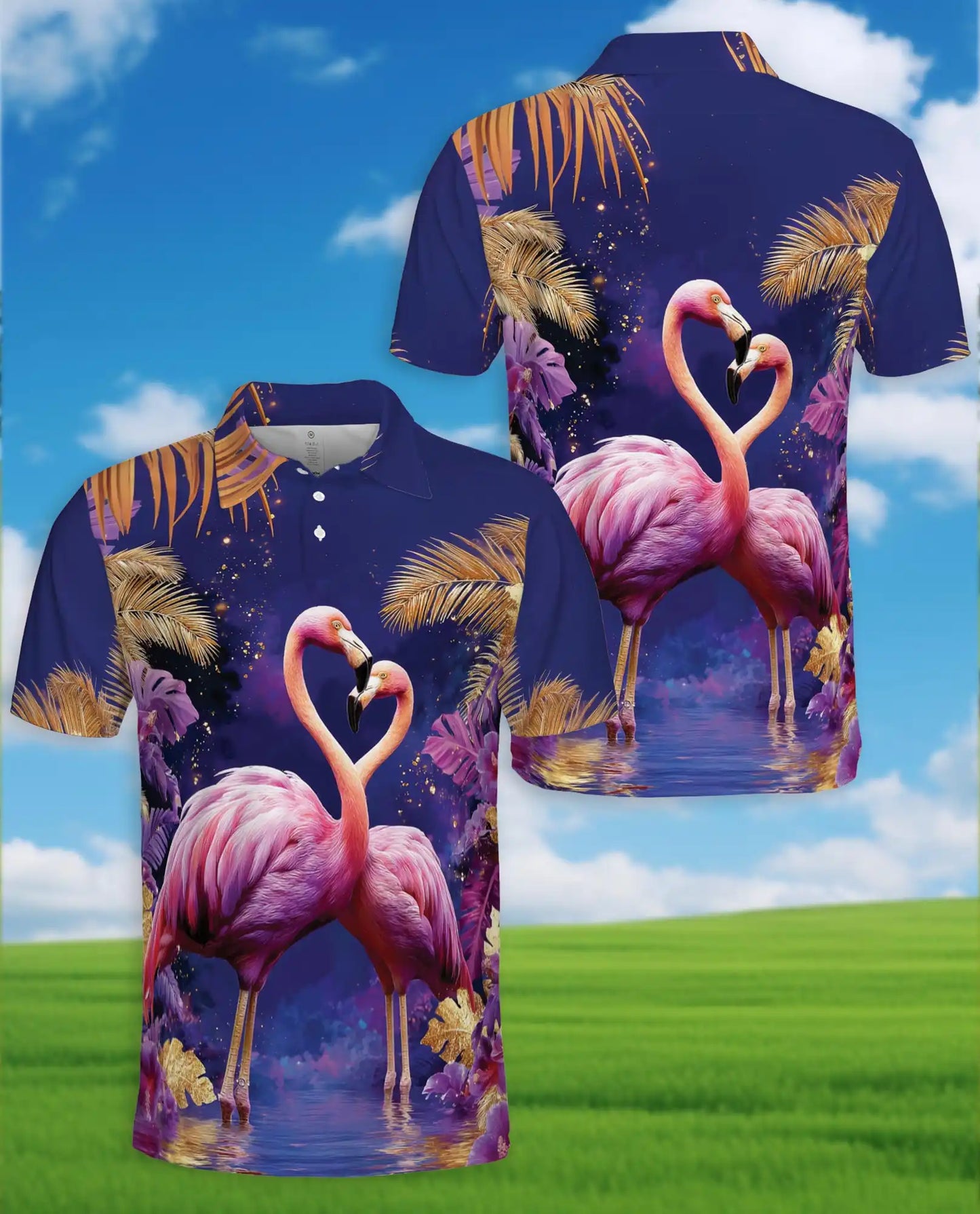 Pink Flamingo Polo Shirt - Tropical Paradise Romantic Coastal Design | Netecom