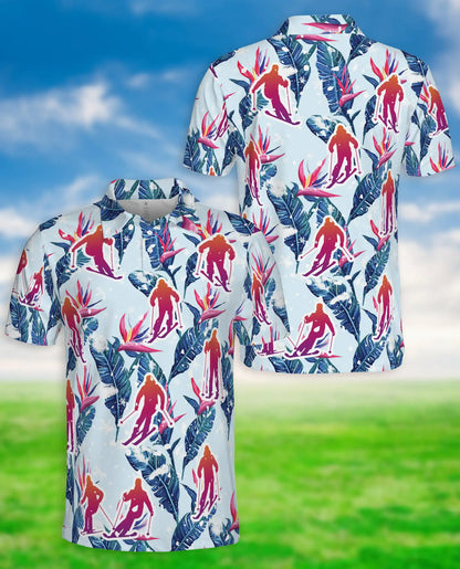 Tropical Skiing 3D Polo Shirt for Men – Floral Winter Sports Style | Netecom