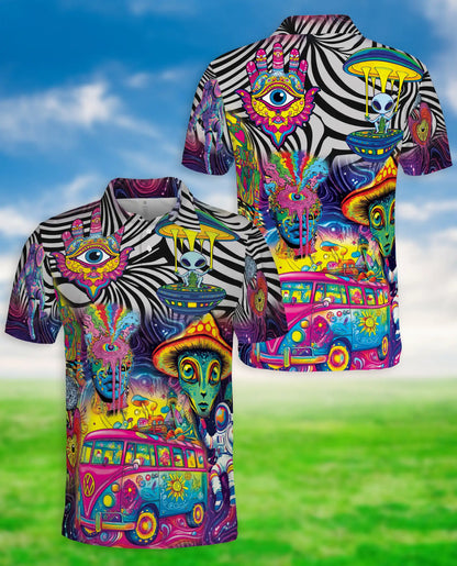 Psychedelic Alien Polo Shirt – Trippy Hippie Print | Netecom