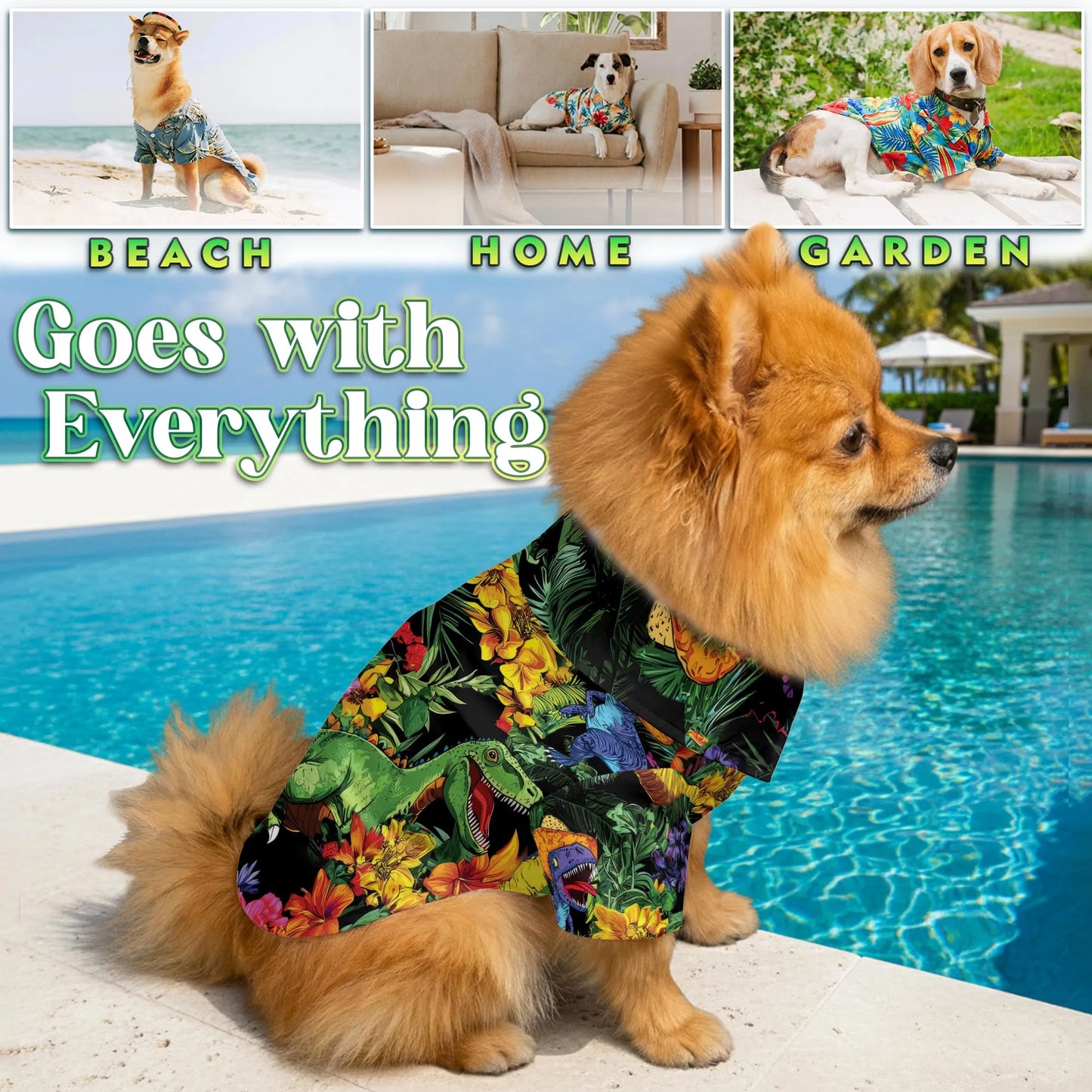 Fun Taco Dinosaur T Rex Flower Print Hawaii Dog and Owner Matching Button Shirts
