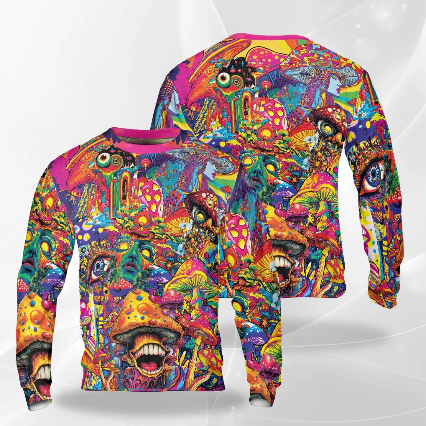 Trippy Mushroom Sweatshirt, 3D All Over Print Psychedelic Mushroom Crewneck Pullover for Men Women, Mushroom Lover Gift - Netecom