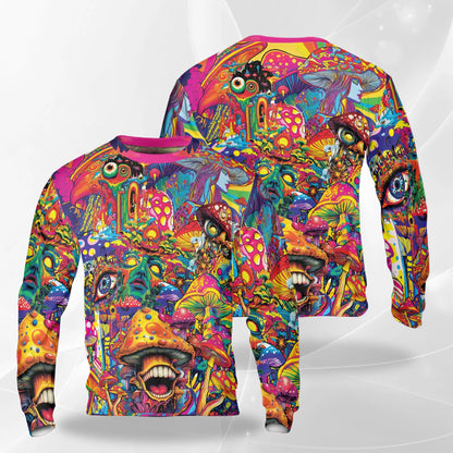 Trippy Mushroom Sweatshirt, 3D All Over Print Psychedelic Mushroom Crewneck Pullover for Men Women, Mushroom Lover Gift - Netecom