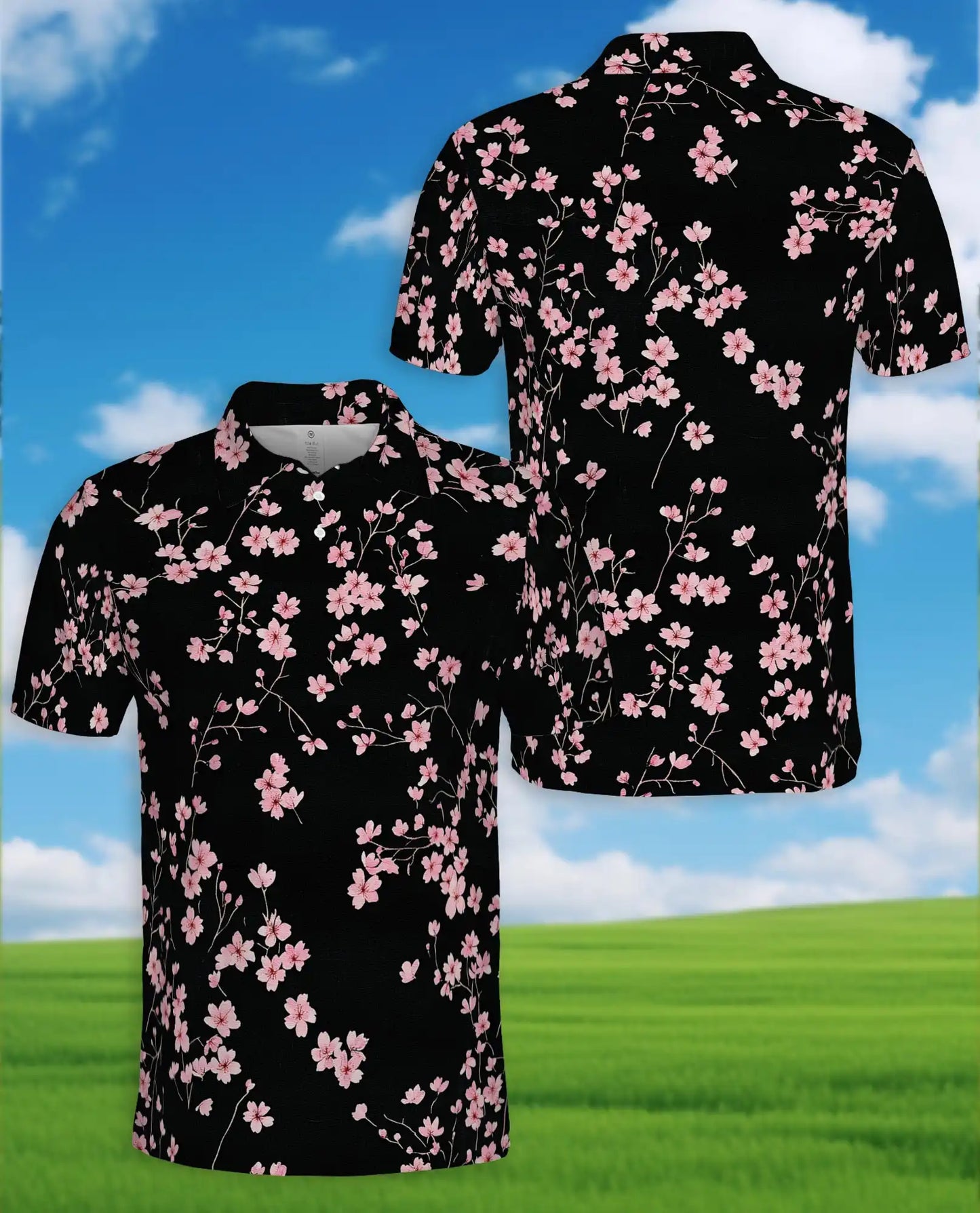 Pink Cherry Blossom Polo Shirt - Elegant Sakura Floral Style | Netecom