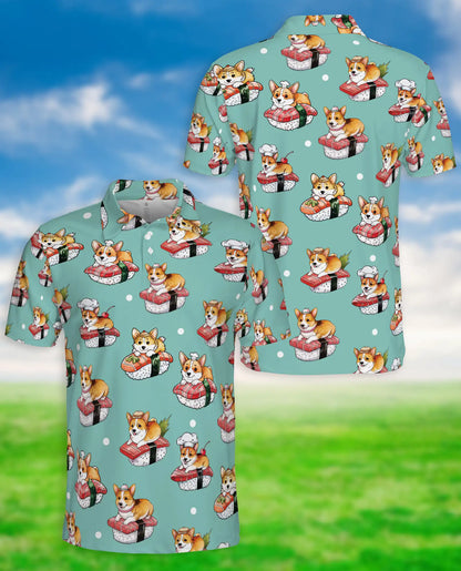 Corgi Sushi 3D Polo Shirt for Men – Funny Japanese Food Dog Style | Netecom
