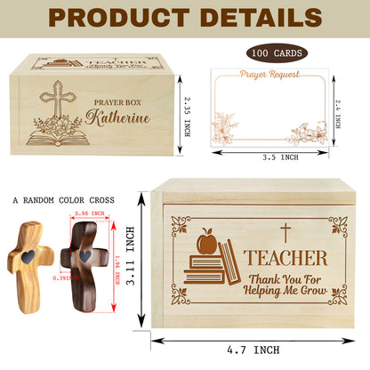 Netecom Personalized Teacher Prayer Box with Custom Name on Box & Cross, Christian Appreciation Gift with 100 Prayer Request Cards, Faith Gift for Teachers