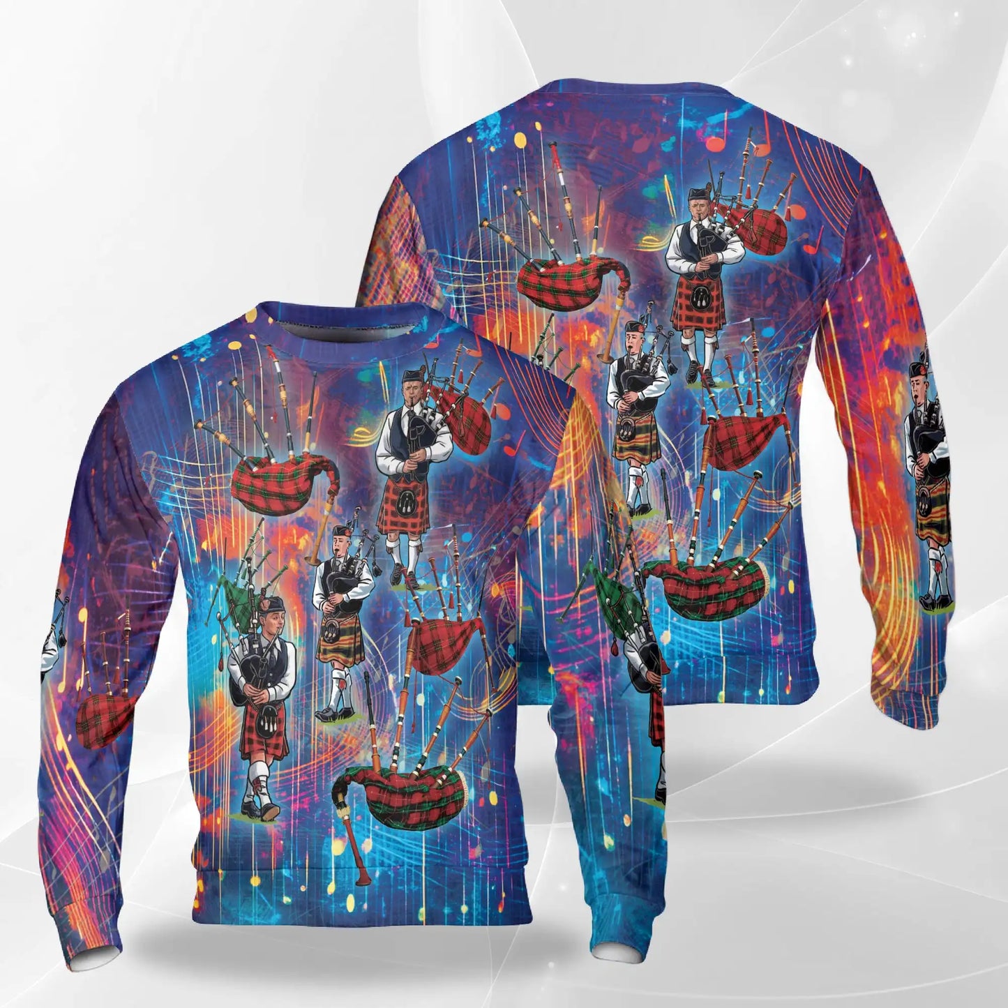Bagpipes Player Sweatshirt, 3D All Over Print Scottish Music Crewneck Pullover for Men Women, Bagpipe Lover Gift - Netecom
