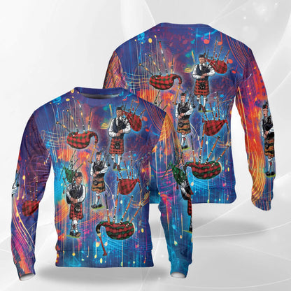 Bagpipes Player Sweatshirt, 3D All Over Print Scottish Music Crewneck Pullover for Men Women, Bagpipe Lover Gift - Netecom
