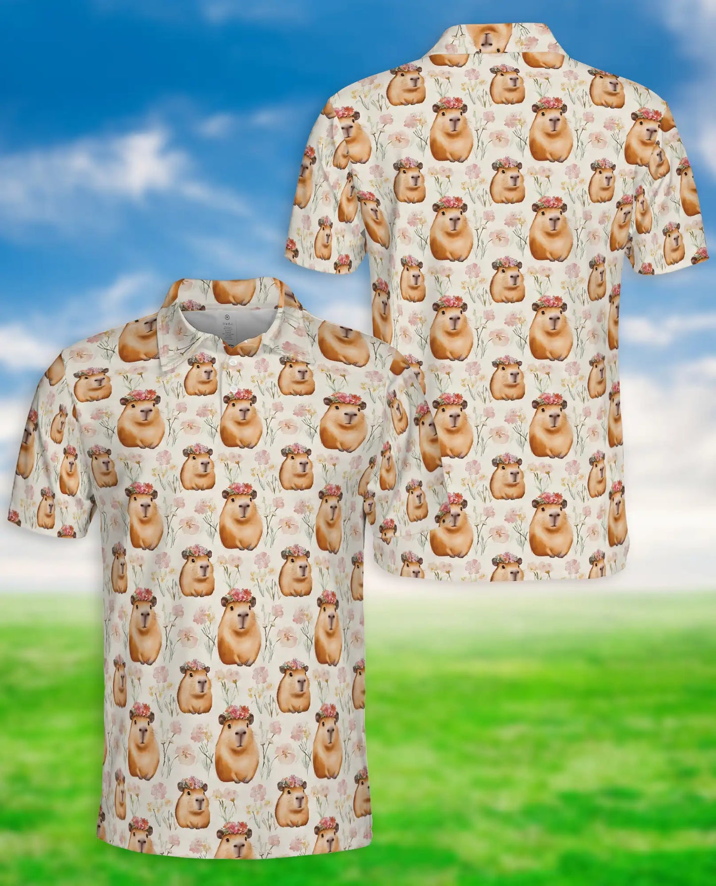 Cute Capybara Floral Polo Shirt – Funny Animal Pattern | Netecom