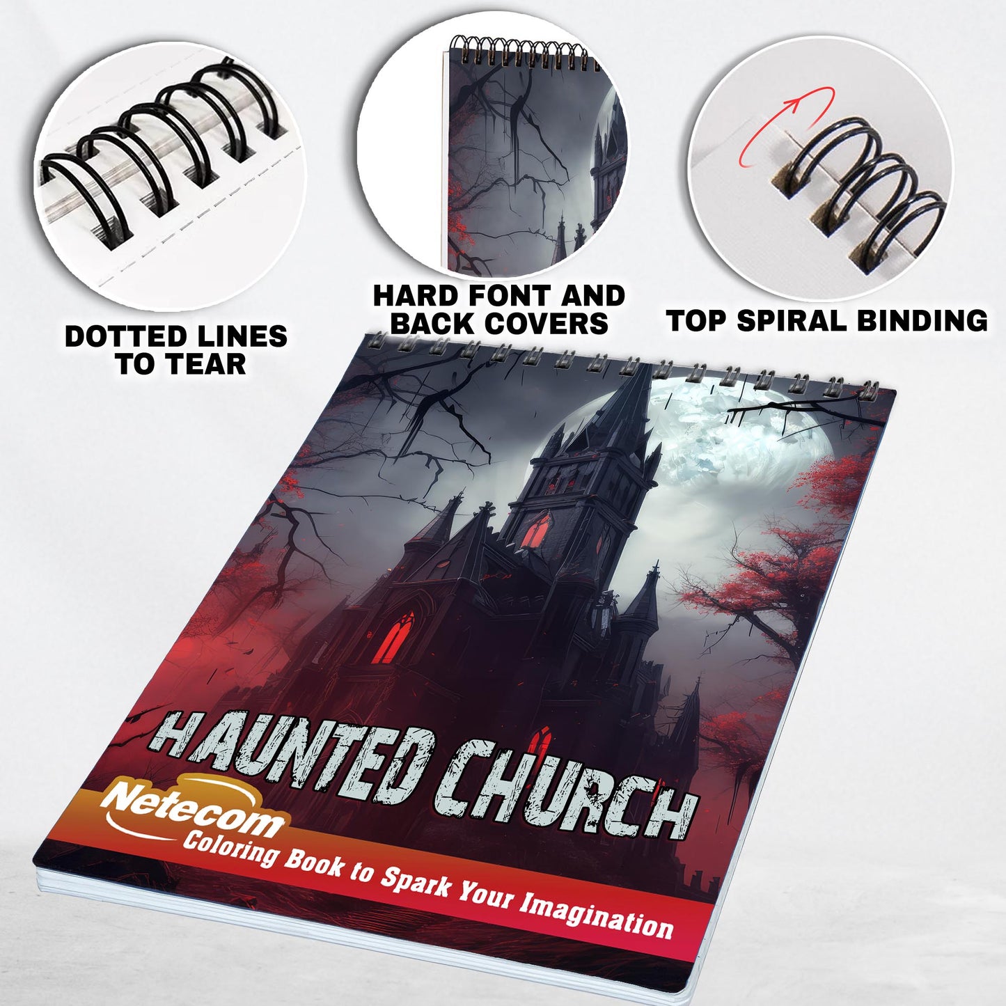 Haunted Church Spiral Bound Coloring Book, Explore 30 Spooky and Haunting Coloring Pages in the Haunted Church Coloring Book